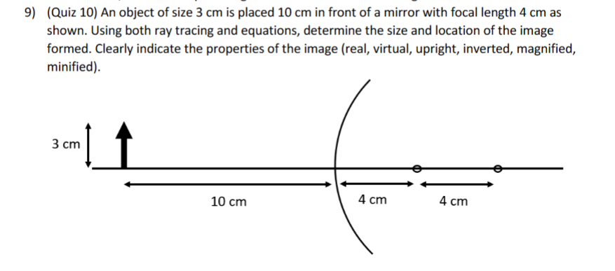 Solved 9) (Quiz 10) An object of size 3 cm is placed 10 cm | Chegg.com