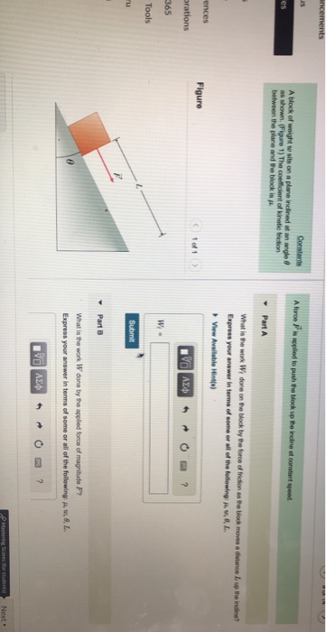 Solved speod Ablock of weight w sits on a plane reined at an | Chegg.com