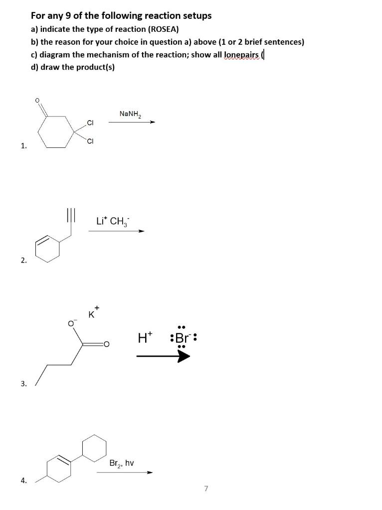 Solved For any 9 of the following reaction setups a) | Chegg.com