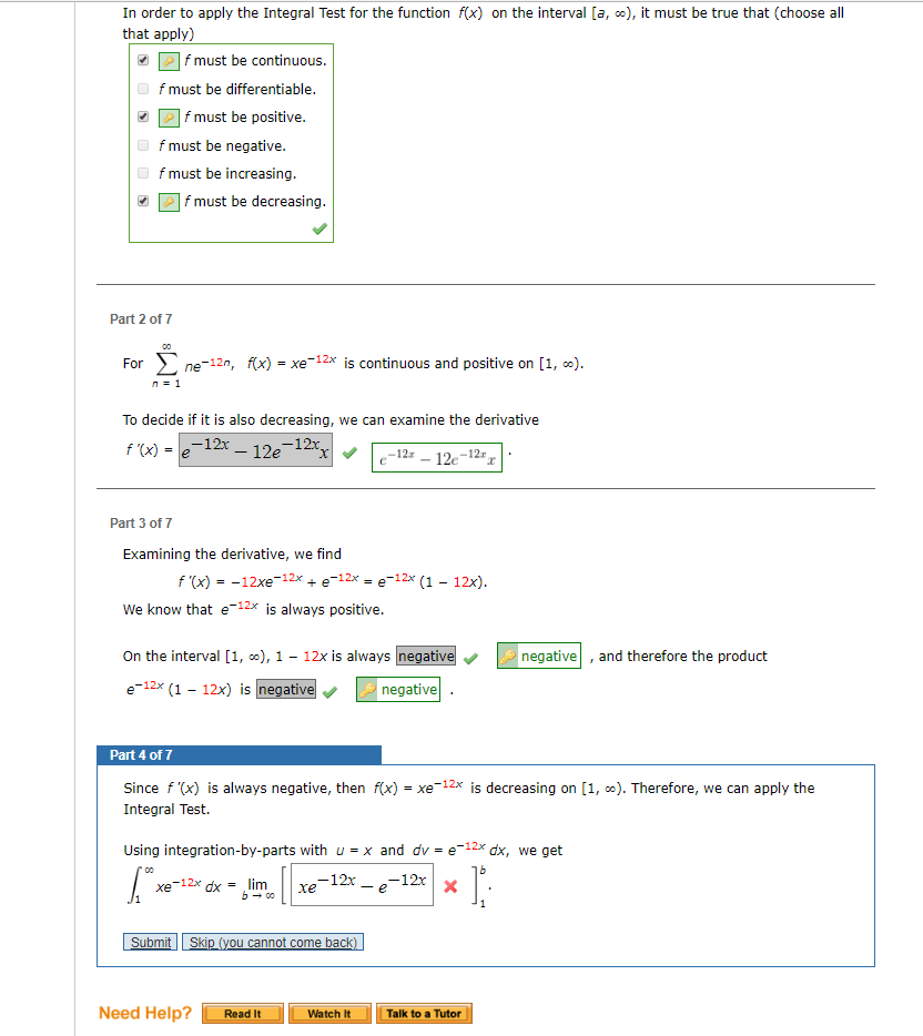 Solved In order to apply the Integral Test for the function