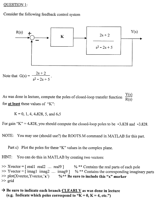 Solved QUESTION 1: Consider The Following Feedback Control | Chegg.com