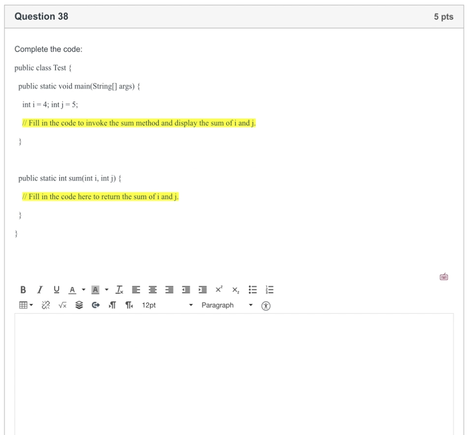 Solved Question 38 5 pts Complete the code: public class | Chegg.com