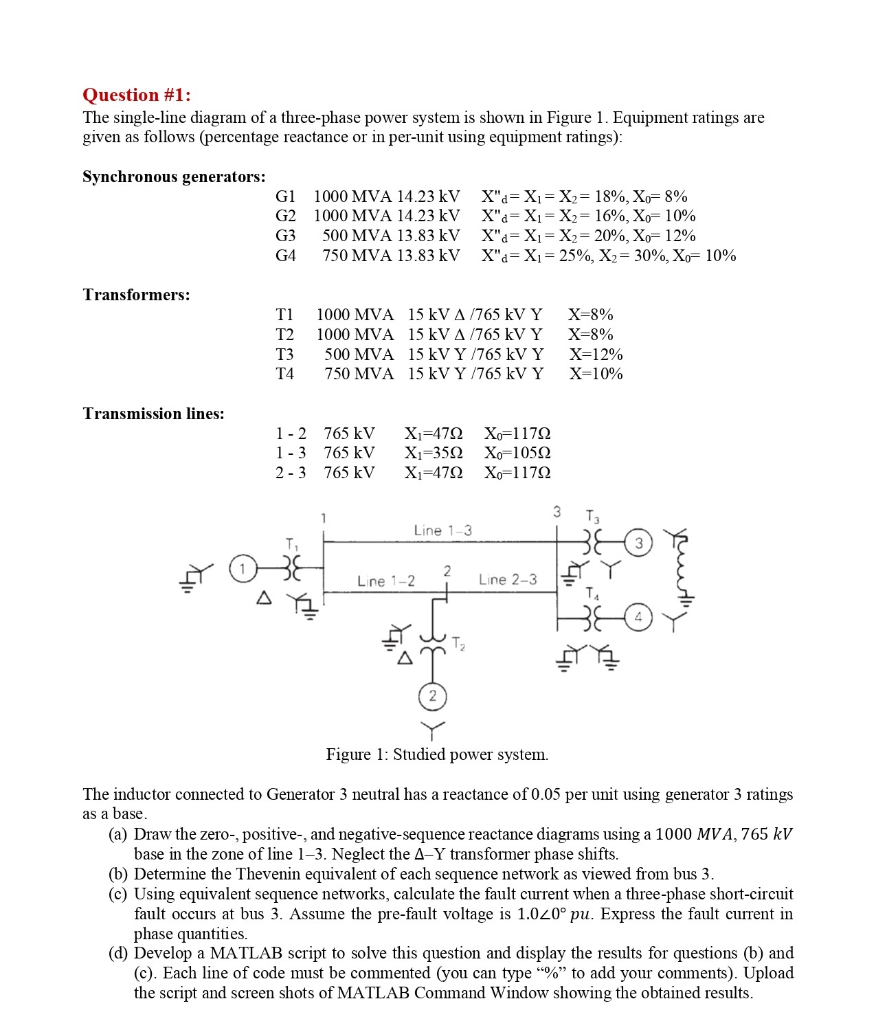 Solved Question #1:The single-line diagram of a three-phase | Chegg.com