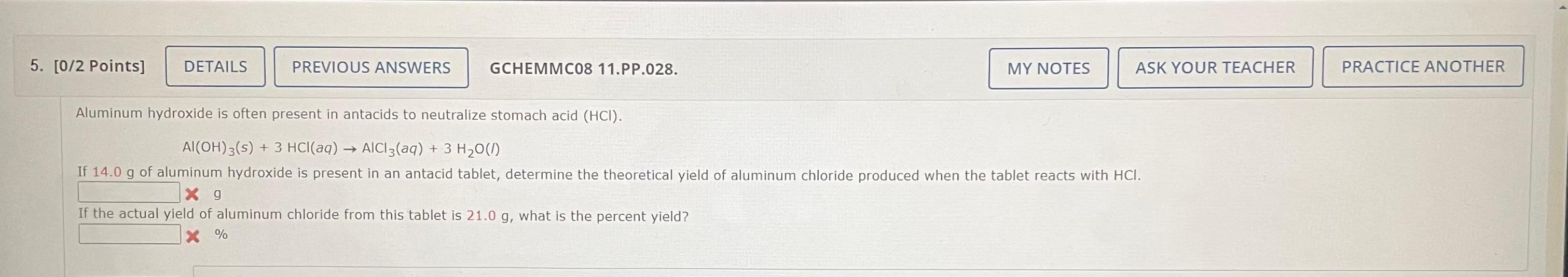 Solved Aluminum hydroxide is often present in antacids to | Chegg.com