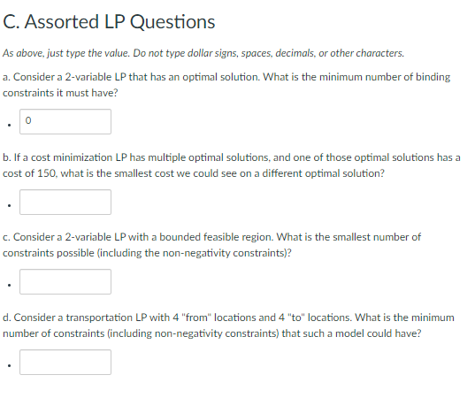 Solved C. Assorted LP Questions As above, just type the | Chegg.com