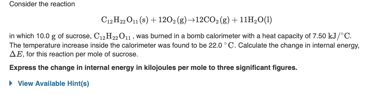 Solved Consider the reaction C12H22O11( s)+12O2( g)→12CO2( | Chegg.com