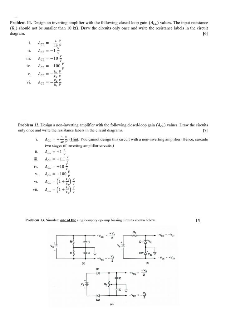 Solved Problem 11. Design An Inverting Amplifier With The | Chegg.com