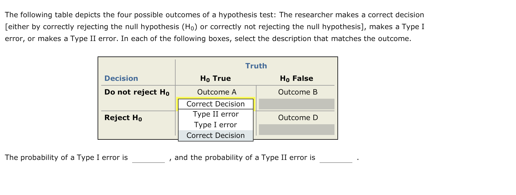 Solved The following table depicts the four possible