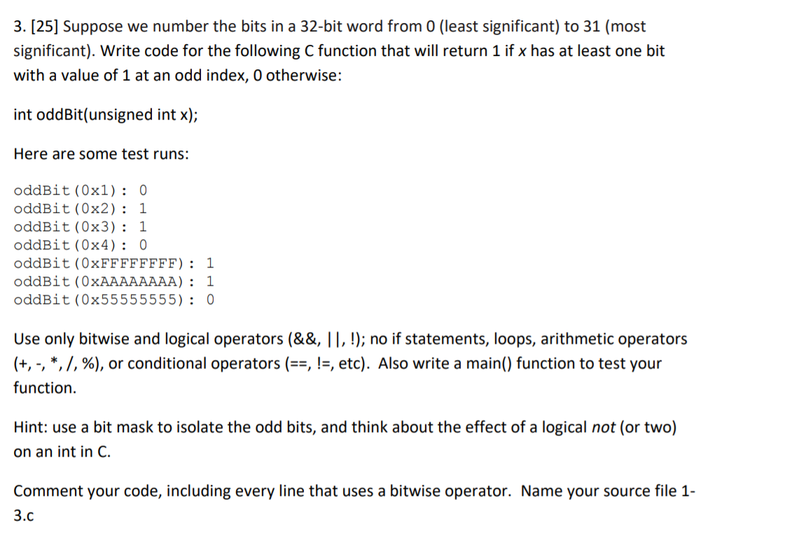 Solved 3. [25] Suppose we number the bits in a 32-bit word | Chegg.com