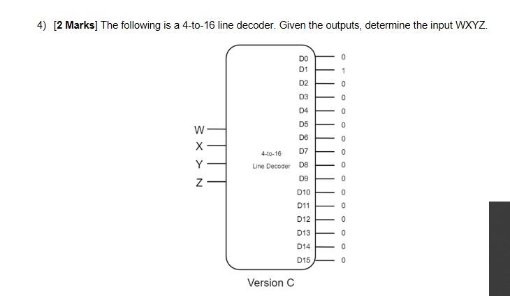 Solved 4) [2 Marks] The following is a 4-to-16 line decoder. | Chegg.com