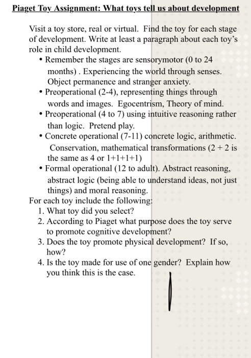 Piaget Toy Assignment What toys tell us about Chegg