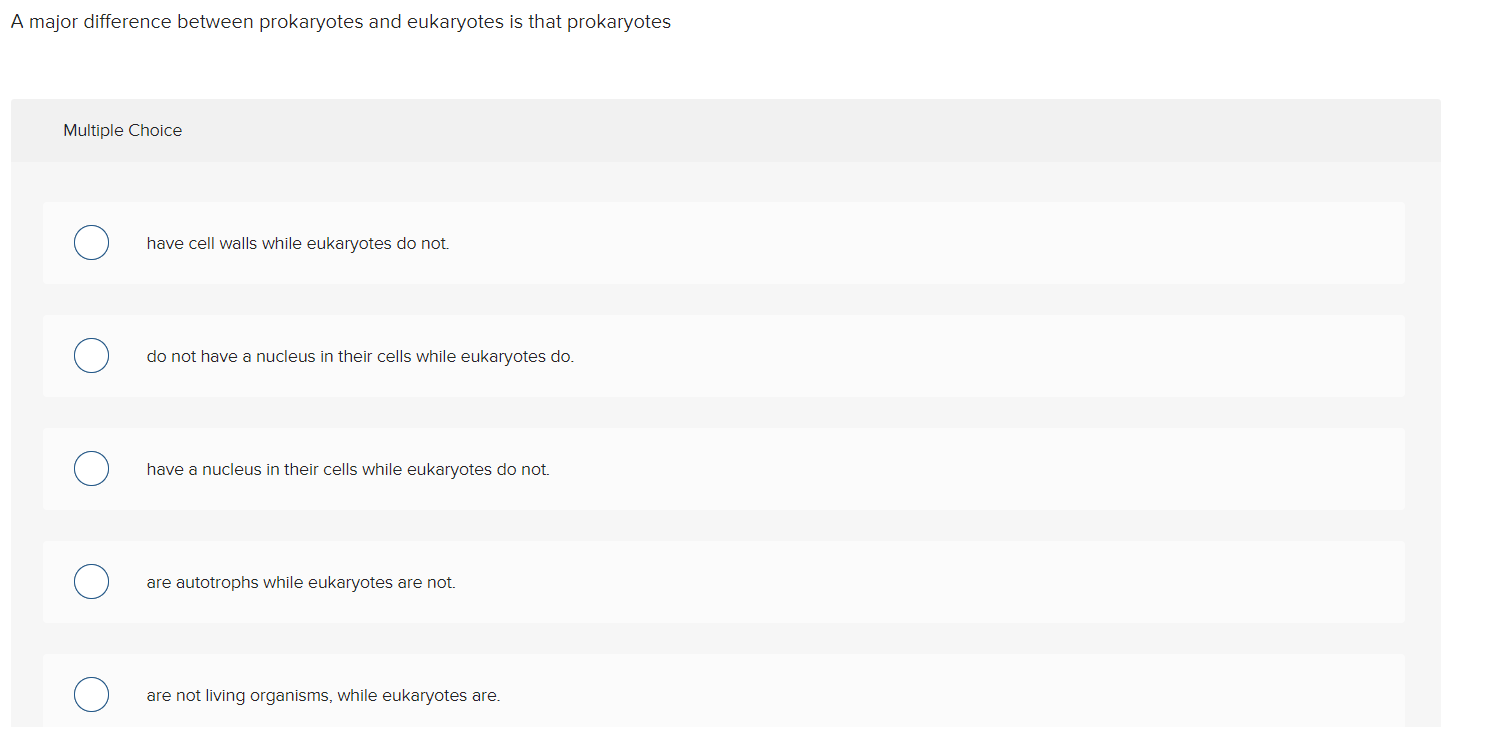 Solved A major difference between prokaryotes and eukaryotes | Chegg.com