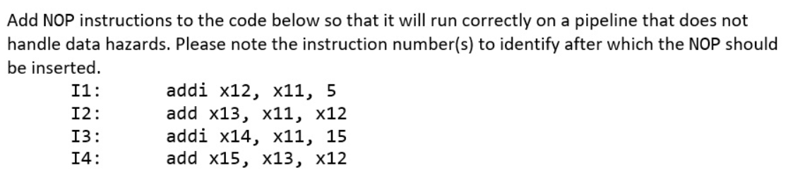 Solved Add NOP instructions to the code below so that it | Chegg.com