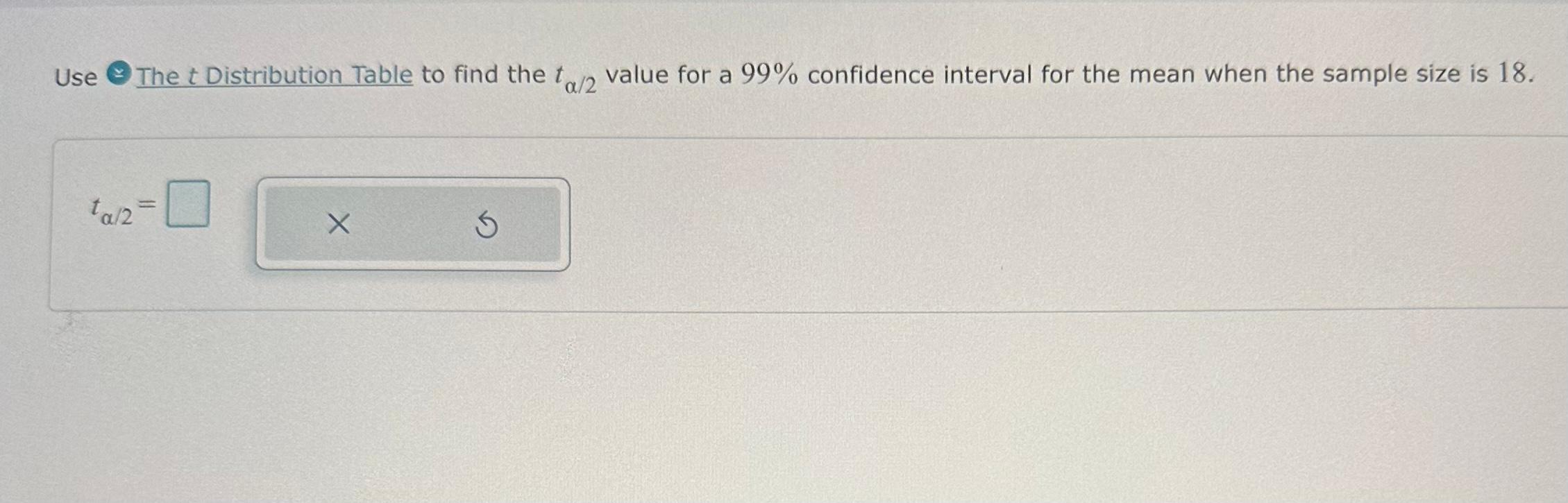 Solved Use Θ The t Distribution Table to find the tα/2 value | Chegg.com