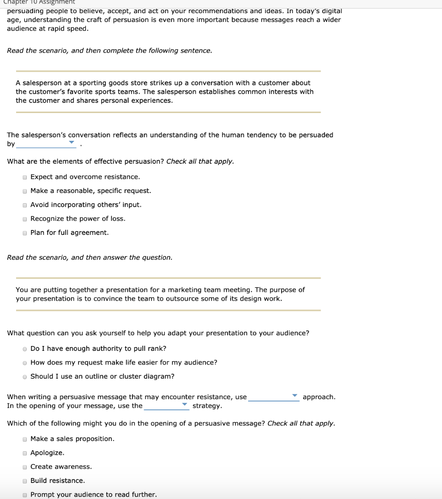 Solved Chapter 10 Assignment persuading people to believe, | Chegg.com