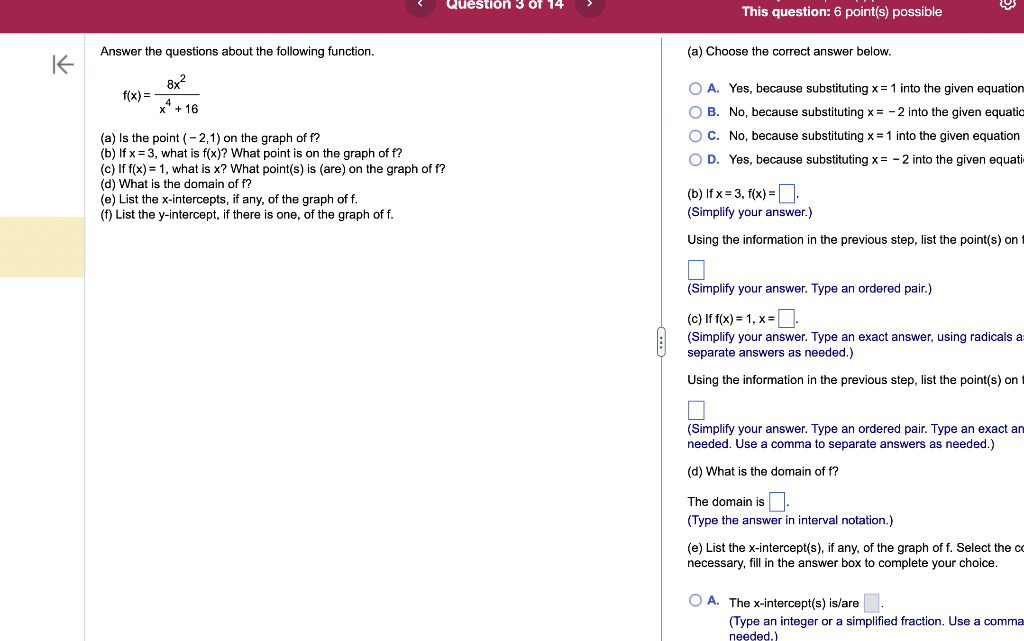Solved Answer the questions about the following function. | Chegg.com