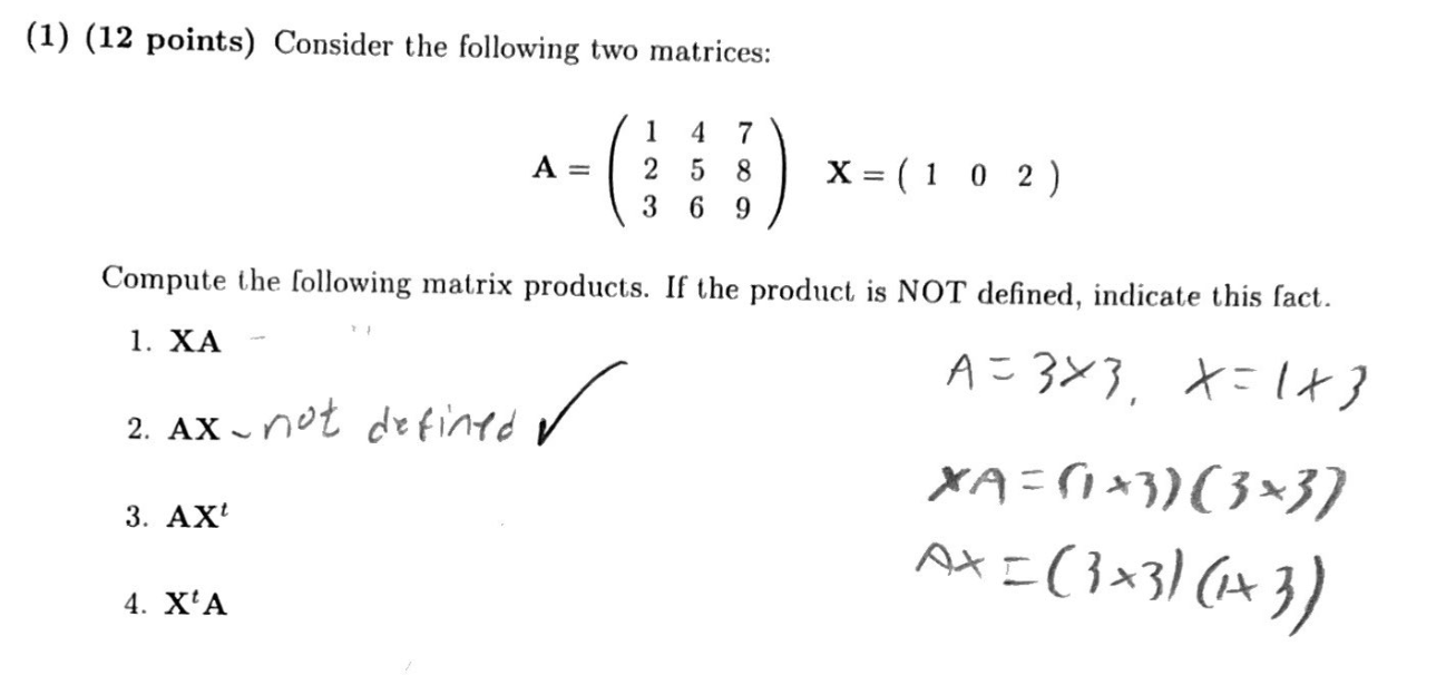 Solved (1) (12 points) Consider the following two matrices: | Chegg.com