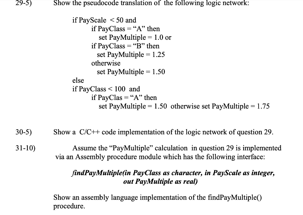 Solved 29-5) Show the pseudocode translation of the | Chegg.com