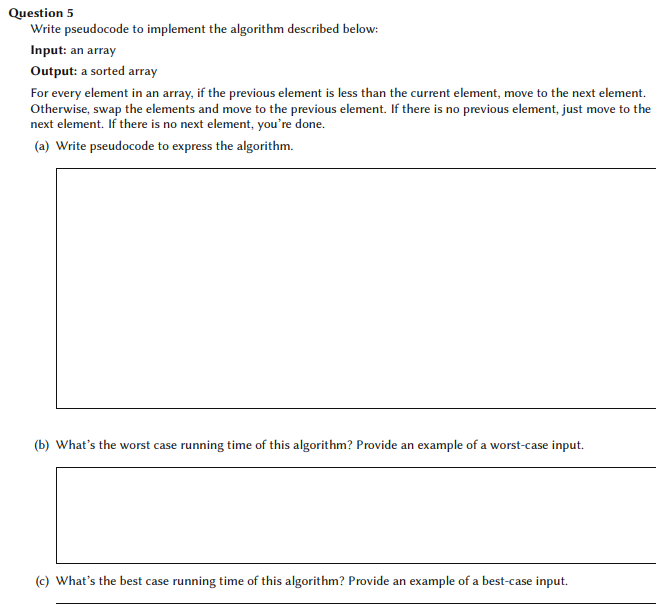 Solved Question 5 Write pseudocode to implement the | Chegg.com