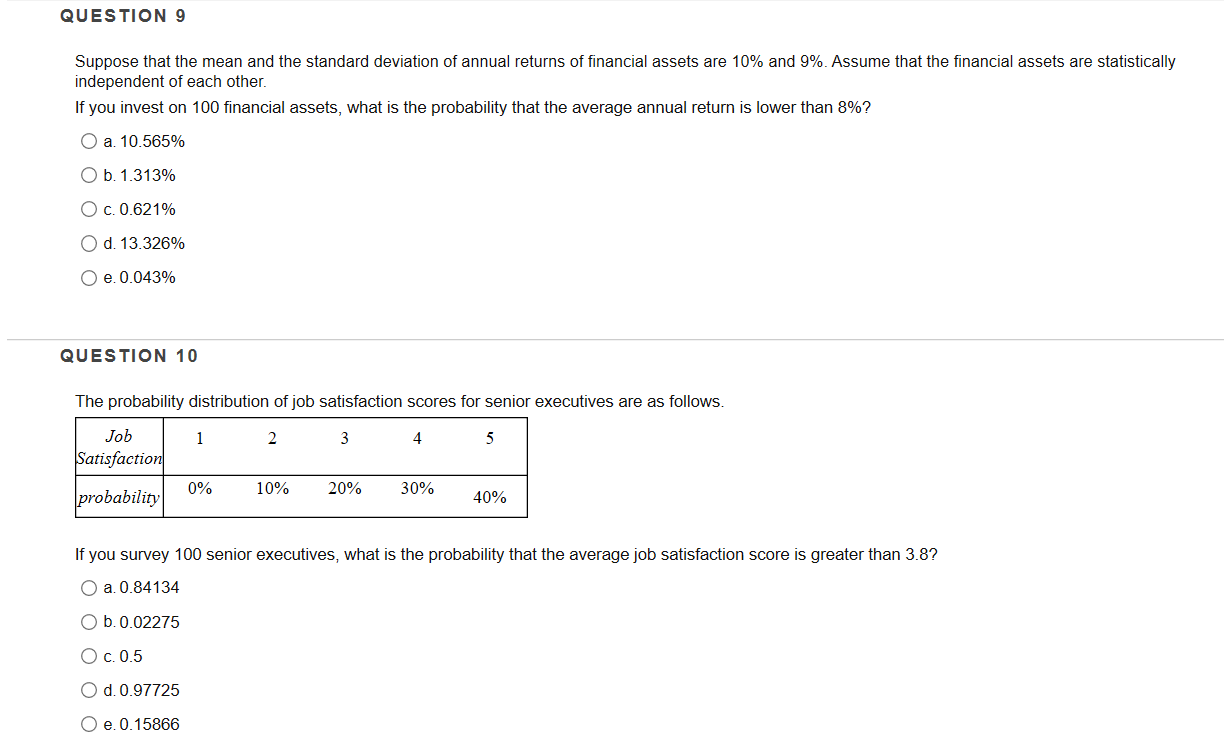Solved QUESTION 9 Suppose that the mean and the standard | Chegg.com