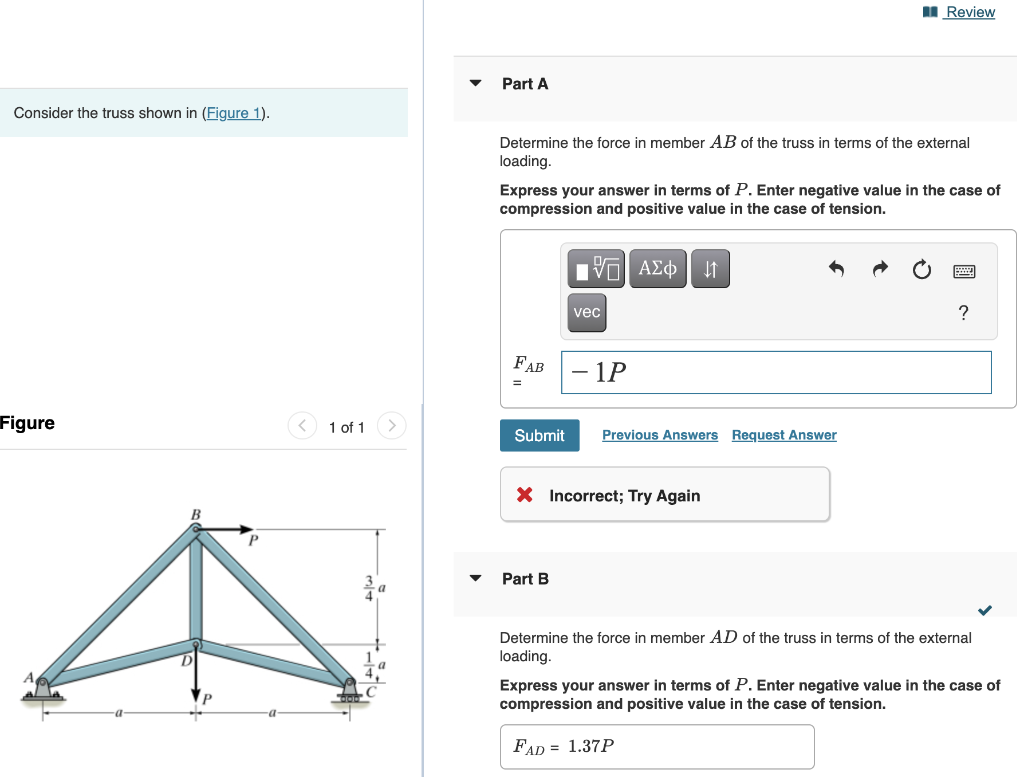 Solved Consider The Truss Shown In Determine The Force In | Chegg.com