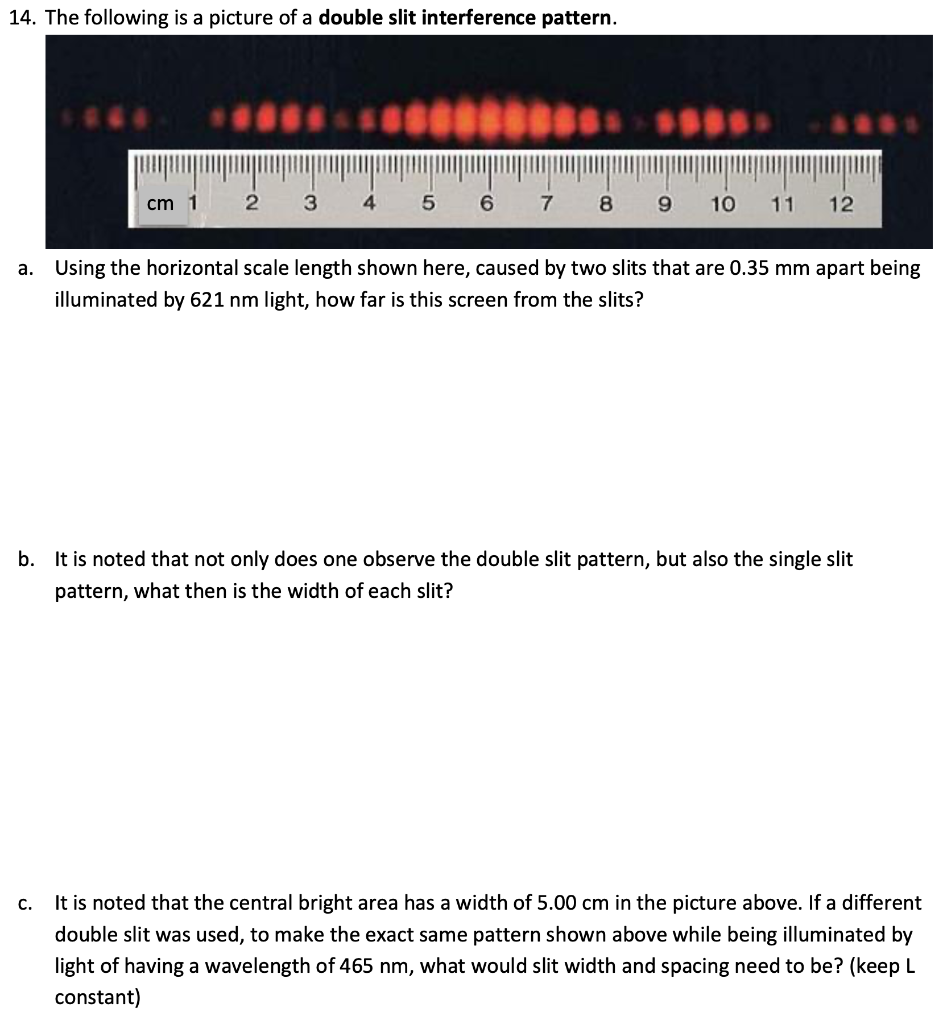 Solved 14. The following is a picture of a double slit | Chegg.com