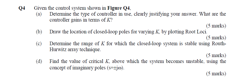 Solved Q4 Given the control system shown in Figure Q4, (a) | Chegg.com