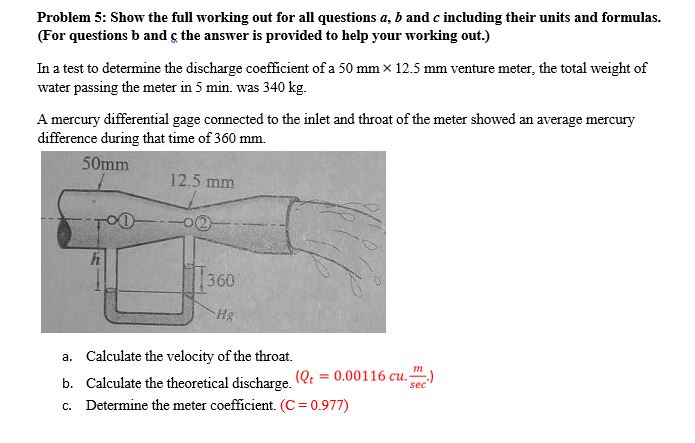 Solved Problem 5 Show The Full Working Out For All Quest Chegg Com