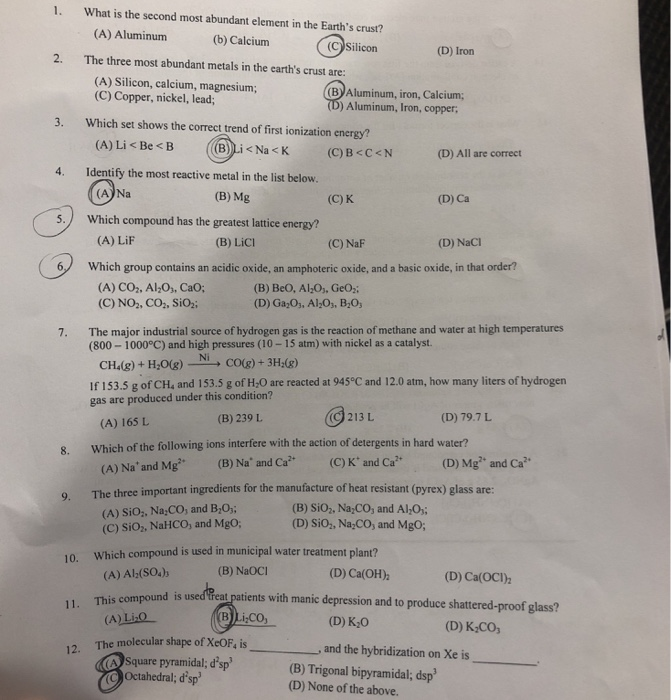 Solved 1. What is the second most abundant element in the | Chegg.com