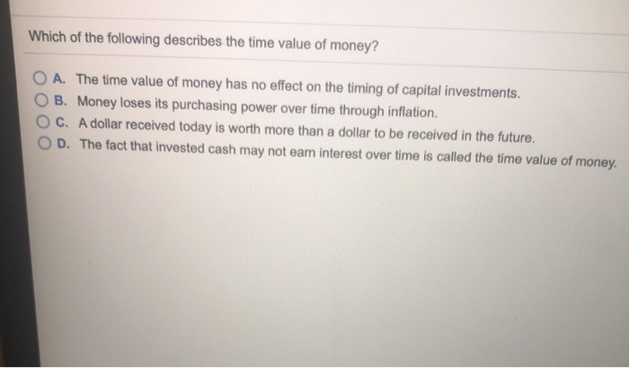 Solved Which of the following describes the time value of | Chegg.com