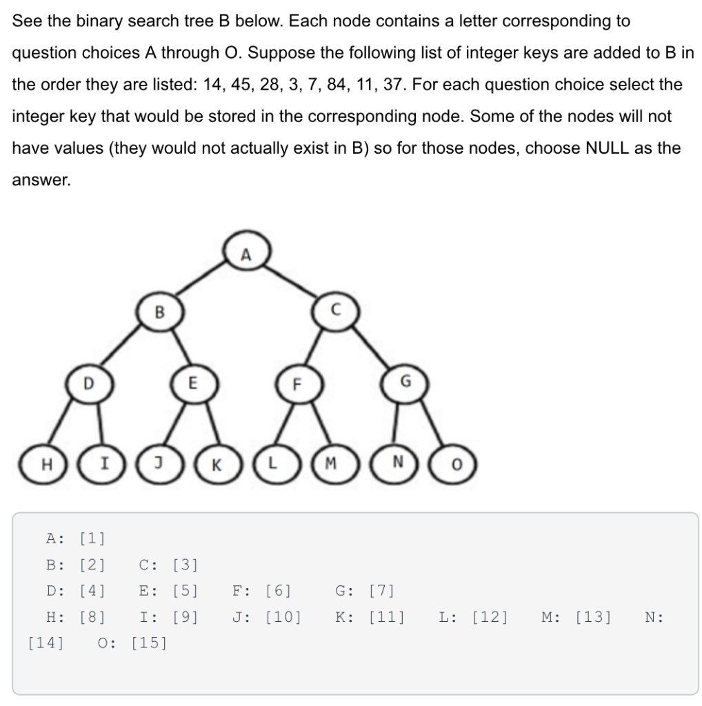 Solved See The Binary Search Tree B Below. Each Node | Chegg.com