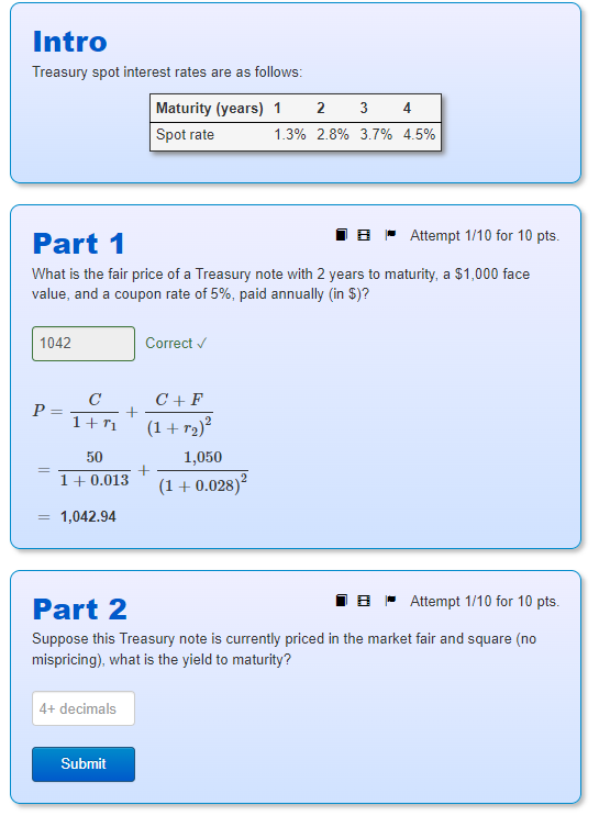 Solved Intro Treasury spot interest rates are as follows: | Chegg.com