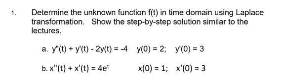 Solved 1. Determine the unknown function f(t) in time domain | Chegg.com