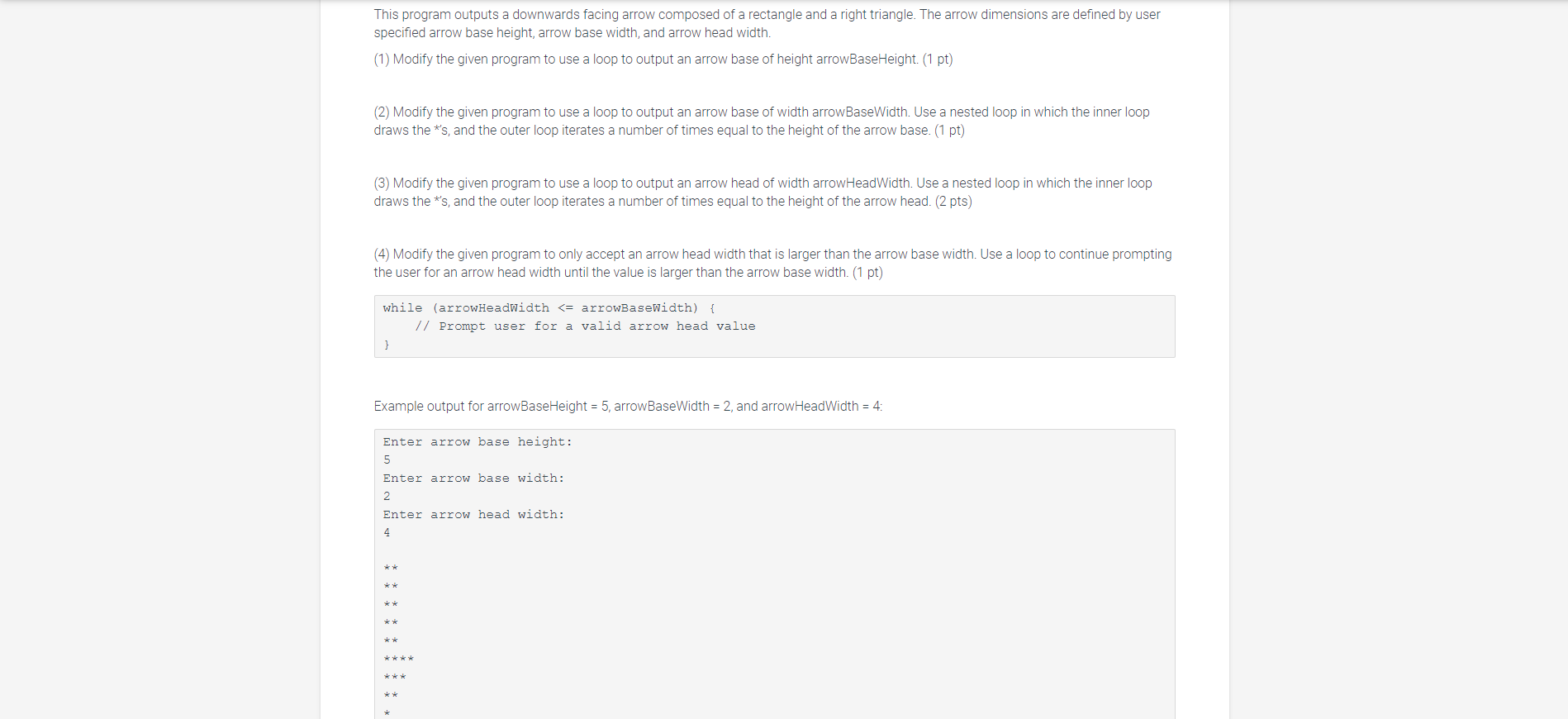Solved This program outputs a downwards facing arrow | Chegg.com