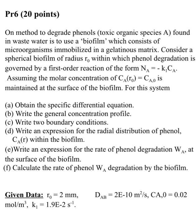 Solved Pr6 (20 points) On method to degrade phenols (toxic
