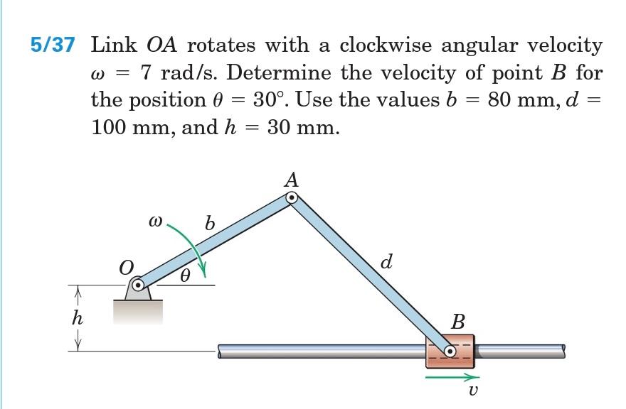 Solved 5/37 Link OA rotates with a clockwise angular | Chegg.com