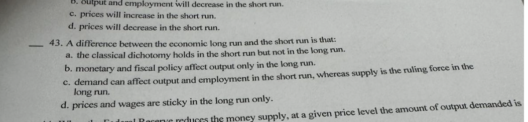 Solved D. ﻿output and employment will decrease in the short | Chegg.com