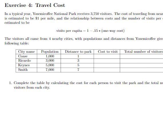 Exercise 4 Travel Cost In A Typical Year Chegg