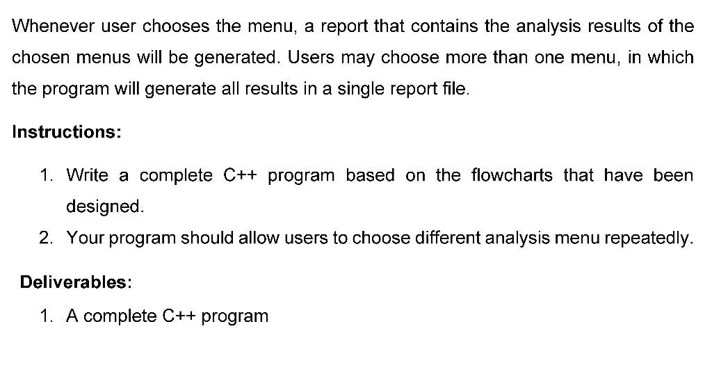 1. Create a menu driven program using C++ | Chegg.com