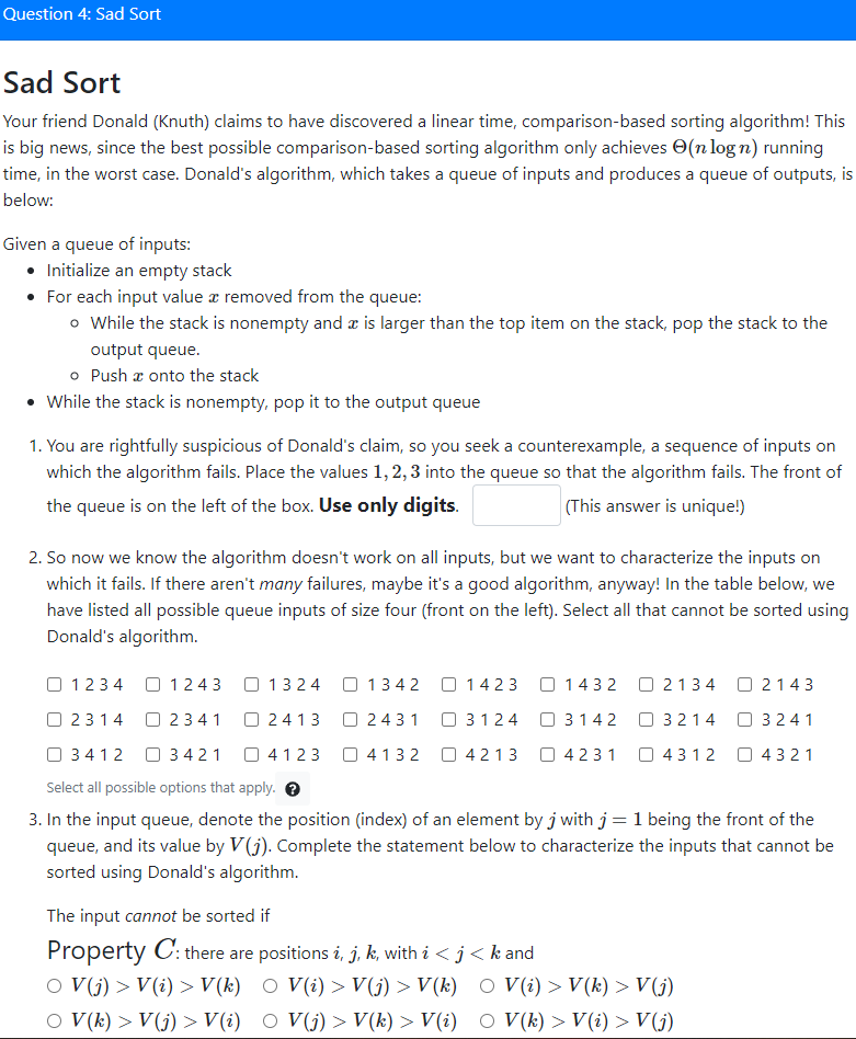 Question 4 Sad Sort Sad Sort Your Friend Donald Chegg Com