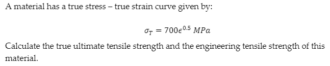 Solved A material has a true stress - true strain curve | Chegg.com
