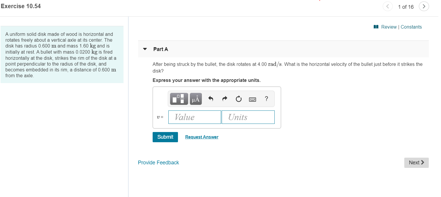 Solved Exercise 10.54 1 of 16 Review | Constants A uniform | Chegg.com