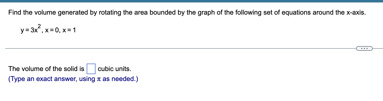 Solved Find the volume generated by rotating the area | Chegg.com