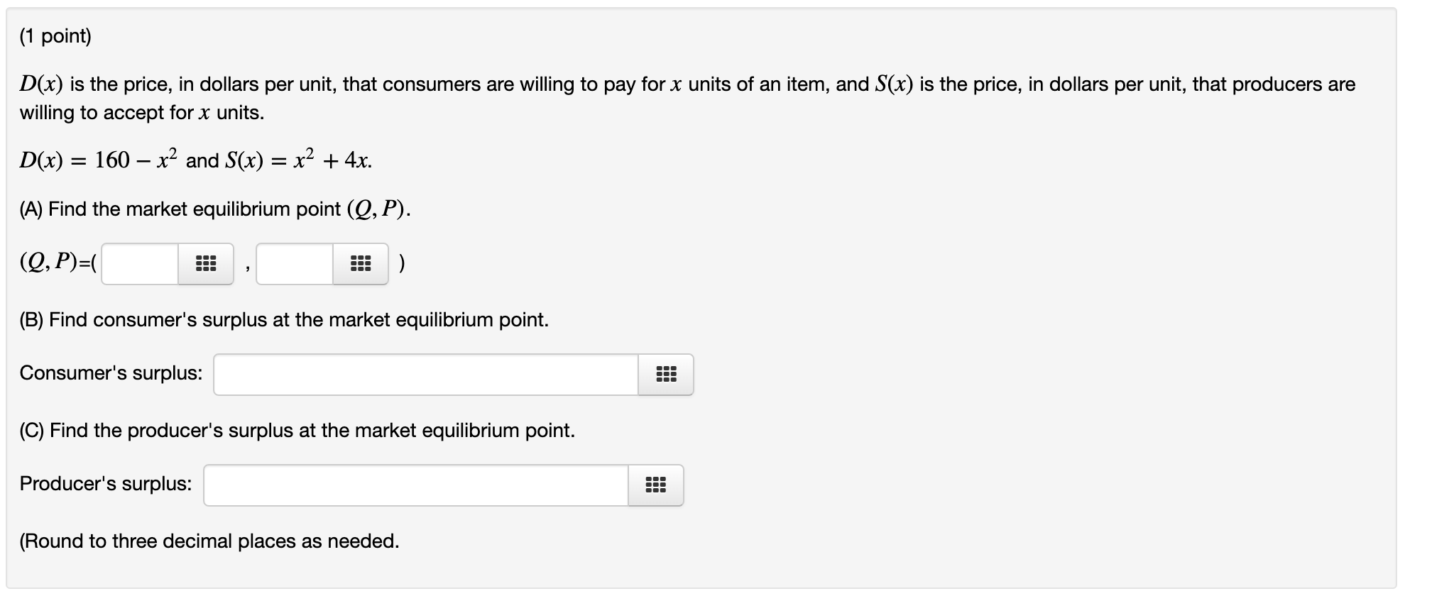 Solved (1 point) D(x) is the price, in dollars per unit,