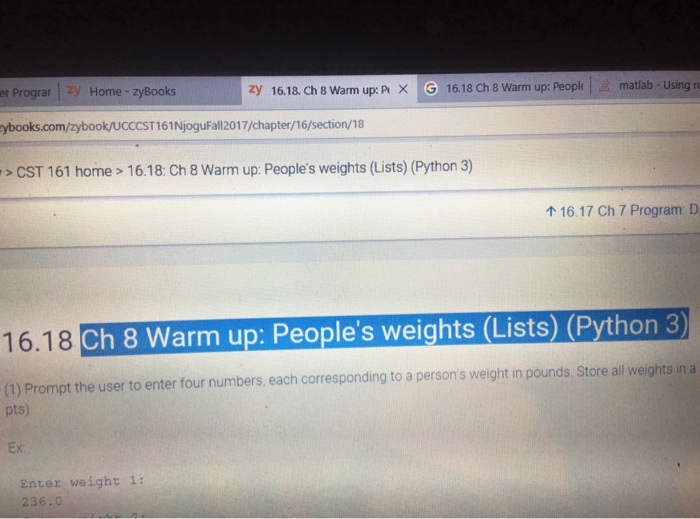 Solved Zy てG 16.18 Ch 8 Warm Up Peopk Matlab Using R...