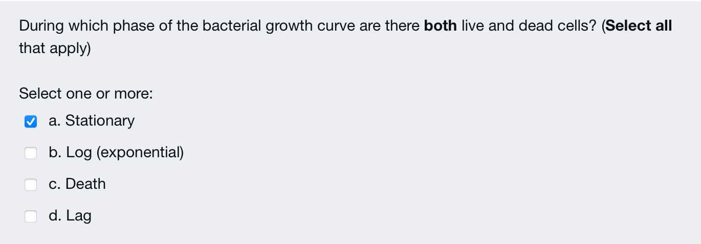 Solved During which phase of the bacterial growth curve are | Chegg.com