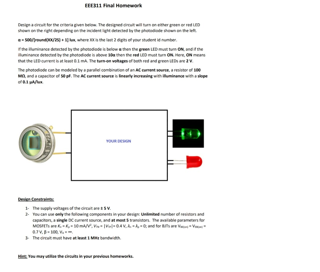 EEE311 Final Homework Design a circuit for the | Chegg.com