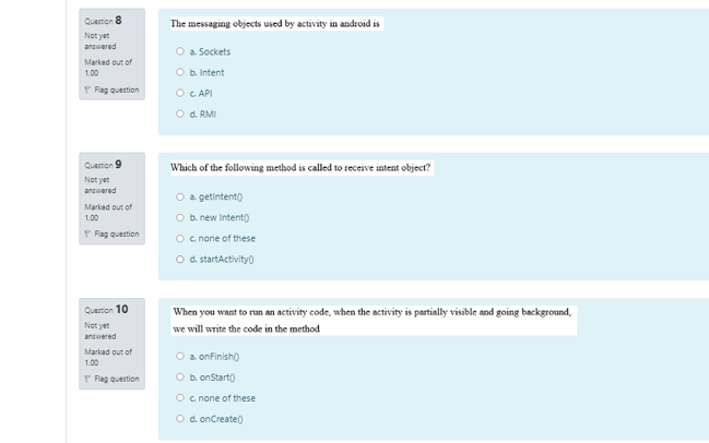 Solved Question 8 The messaging objects used by activity in | Chegg.com