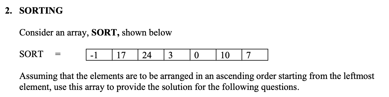Solved Consider an array, SORT, shown below SOR] Assuming | Chegg.com