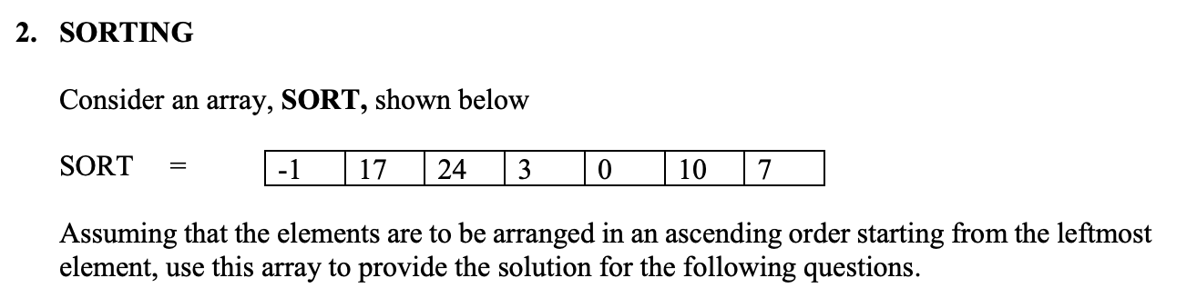 Solved Consider An Array, SORT, Shown Below SOR] Assuming | Chegg.com